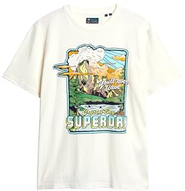 Superdry Herren Locker geschnittenes T-Shirt mit Neon-Reisegrafik Wollweiß Geflammt XXXL