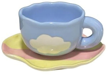 Service à Café Peint à la Main Le Ciel Bleu et Les Nuages ​​Blancs Tasse à café avec Soucoupe en céramique à la Main Tasse à thé Soucoupe Ensemble Cadeau Mignon for Elle Porcelaine Anglaise (Size : 2