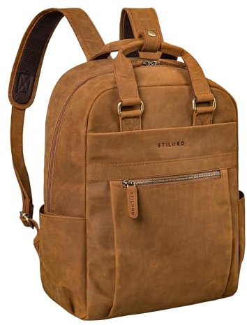 STILORD 'Silva' Großer Business Rucksack Leder Tagesrucksack für Herren und Damen Arbeitsrucksack Vintage Lederrucksack Studenten 2 in 1 Schulter-Rucksack Tasche Echtleder, Farbe:tan - dunkelbraun