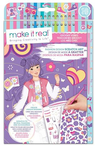 Make It Real: Fashion Design Scratch Art: Groovy Vibes – Rubbeln, um Mode und Accessoires zu enthüllen, Malvorlagen und Stickerbogen, Mädchen und Kinder ab 8 Jahren