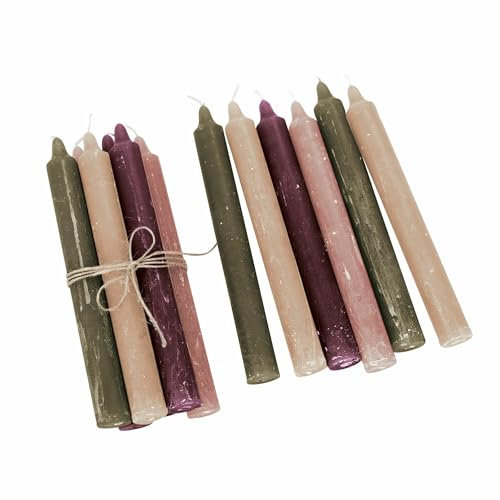 Loberon Kerze 12er Set Bauceau, Rustikales Finish, von Hand Veredelt, Durchgefärbt & Geruchsneutral, Stabkerzen, Dekoration, Paraffinwachs, bunt
