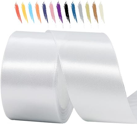 Weiß 50mm Satinband 23 Meter, Polyesterband, verschönern Sie Ihre Bastelarbeiten und Feiern, ideal für Geschenkverpackungen, Dekorationen, Hochzeitsautoband, Bänder zum Basteln