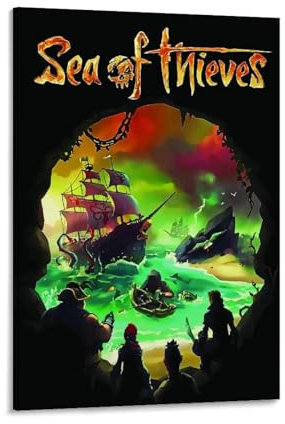 RUBYOH Poster Sea of Thieves, Kunstdekoration, Wandposter, Dekoration, Raumposter, Druckdekoration, Bar, Restaurant, Dekoration, ästhetisches Poster, 60 x 90 cm, Rahmenstil