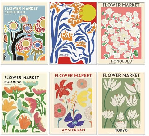 LIMEOW 6 Stück Pflanzen Wandposter Set, Blumen Bilder, Vintage Aesthetic Wanddeko, 30 x 21 cm, Ohne Rahmen für Wohnzimmer Schlafzimmer Esszimmer