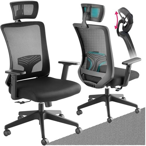 tectake® Bürostuhl ergonomisch mit Rückenstütze, ergonomischer Sessel, Stuhl, Office Chair Drehstuhl mit Rollen, Schreibtischstuhl für Home Office, Computerstuhl, für Gamer, PC Arbeit
