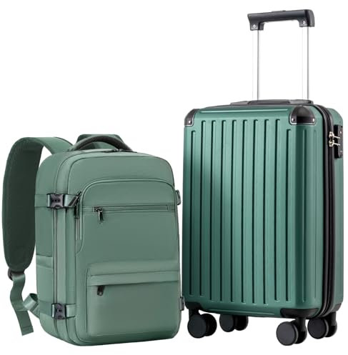 COOLIFE Cabin Suitcase 55X35X20cm and Cabin Backpack 20L(40X25X20cm) Set for Ryanair Airlines Carry on Hand Cabin Luggage Travel Bag Hard Shell Suitcase with TSA Lock