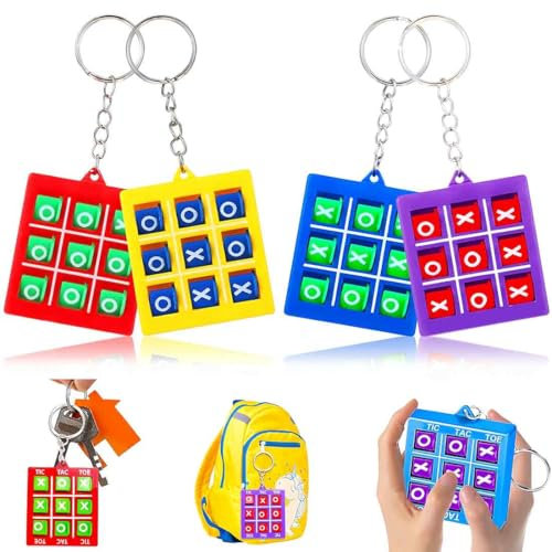 AFCJLTO Lot de 4 porte-clés Tic Tac Toe pour enfants de 8 à 12 ans en plastique,Parfait pour attacher aux sacs à dos,Idéal pour les fêtes d'anniversaire pour garçon et fille