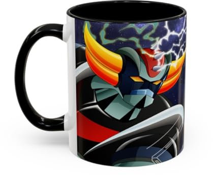 Jm-Déco Mug Goldorak Intérieur coloré - Idée Cadeau - Tasse en céramique Originale Taille 11oz, Couleur Black