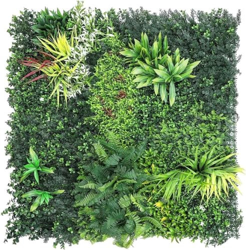 Artificial Hedge Plant Panels 100 x 100cm Grass Plant Wall Panels Green Privacy Living Wall Fence Screening Home Garden Spring Leaf Backdrop for Indoor or Outdoor UV Stable Home Decoration (1)