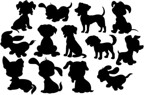 Sheet of 13 Cute Pet Puppy Dog Stickers - Waterproof Decals - Water Bottles, Laptops, Cars, Scrapbooking - Fun Gifts (Black, 13.5cm x 9cm)
