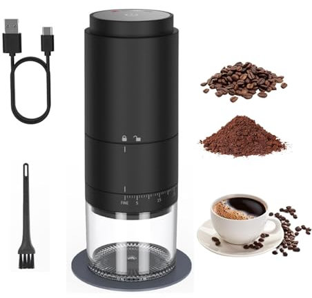 Kaffeemühle Elektrisch, Keramik Kegelmahlwerk Kaffeebohnenmühle Elektrisch mit Einstellbarer Grobheit, Wiederaufladbare Konische Edelstahl Mahlwerke mit LED-Display, Für Zuhause Camping Reisen