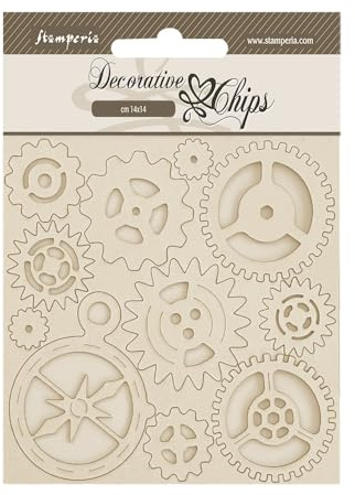 Stamperia - Decorative Chips for Scrapbooks, Albums, Cards, Bullet Journals and More, Laser Cut Cardboard Shapes, Easy to Glue, Perfect for Hobbies, Crafts, and Gifting (Alterego, Gears and Compass)