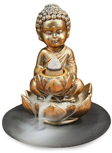 Quemador de Incienso Natural de Conos de reflujo - Figura Budas Decorativos - Ideal para Rituals Zen Reiki Yoga - Decoración con Flor de Loto para jardín Zen Efecto Cascada Regalo San Valentin Hombre