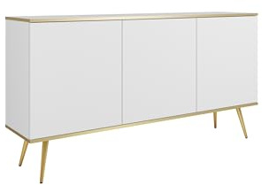 3xE Living Weiße Kommode mit goldenen Beinen und eleganten goldenen Akzenten, 160x85x39 cm