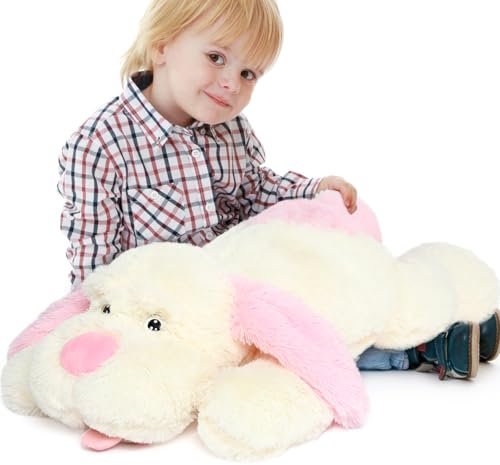 MorisMos 80cm lang Hund Kuscheltier groß XXL, weich Rosa Hund Plüschtier Stofftier, riesen Gefüllte Plüschhund, Geburtstag Weihnachten Geschenk Babys Kinder