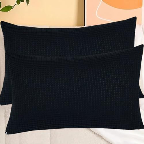 SWJ-swjssb Stretch Kissenbezüge Aus Kord - Quadratisch & Rechteckig, 2er Set Sofa Kissenbezug Mit Reißverschluss, Kissenhülle Für Kopfkissen, Zier - & Sofakissen(Black,30x60 cm Set of 2)