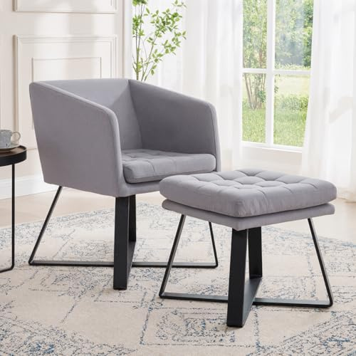 Ya-Home Fauteuil de Salon Scandinave avec Repose Pieds Fauteuil Coiffeuse Rembourré Fauteuils pour Chambre en Velours, Gris