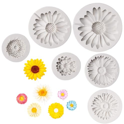6 Stück Blumen Gießform, Silikonformen Gießformen Klein, Chrysanthemen-Silikonform für Sonnenblumen, Wiederverwendbare Silikon Blumenform, für Kuchen Dekoration Schokolade Handgemachte SüßIgkeit