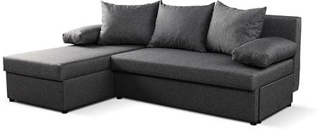 NAWSTOL – Schlafsofa JAN mit Bettfunktion, 2 Bettkästen, Ecksofa, Couch, Soffa, Bettsofa, Couchgarnitur, (Links/rechts), große Farbauswahl (Grau)