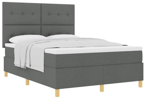 vidaXL Modernes Mit Knöpfen Gepolstertes Bettkopfteile Dunkelgrau 140 x 200 cm Stoff Holz Unterstützend Stylisches Schlafzimmermöbel Matratze mit Reißverschlussbezug Schoner Pad Topper Schaum Federbox