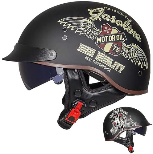 EBAYIN Open Face Helmet Half Motorbike Helmet Vintage Cruiser Chopper Scooter Pilot ECE Certified Retro Harley Motorbike Adult Crash Moped Helmet With Sun Visor for Men And Women,L-M=（57~58cm）