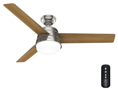 Hunter Ventilador de 132 cm / 52 pulgadas Finley cepillado níquel interior con kit de luz y mando a distancia manual, operación de verano/invierno, modelo 52695