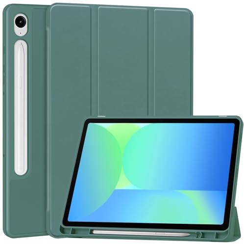 PCXFCASE Case for Samsung Galaxy Tab S10 FE / S9 FE 10.9-Inch,Slim Stand Tri-Fold Stand Auto Wake Sleep Protective Tablet Cover with S Pen Holder (Bottle Green)