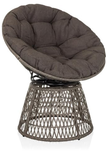 hjh LIVING Papasansessel mit Kissen – 360° drehbar, Outdoor Rattanmöbel WEAVORA für Garten, Balkon & Wohnzimmer, Grau
