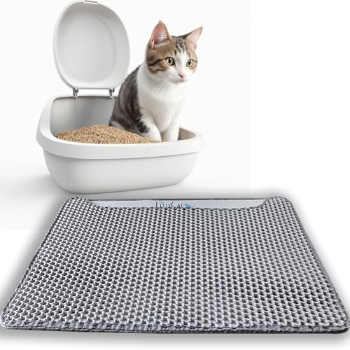 Littycat Katzenstreumatte Katzenklo Matte Unterleger in der Größe 60x45cm, zweilagig, wasserdicht, weiche EVA Matte mit Bienenwabendesign, Antirutsch, ideal für Katzenklos in Grau