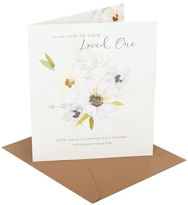 UK Greetings Trauerkarte für den Verlust der Liebsten, Beileidskarte, Trauer, für Sie/Ihn, weiße Blumen, mit Umschlag, 15,9 x 18,4 cm