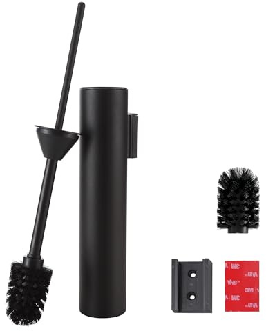 DAZI Brosse WC Murale Cylindrique, Porte-Brosse Toilettes WC Acier INOX Noir Mat San perçage, Porte-Brosse WC avec Gobelet Intérieur Amovible pour Un Nettoyage Faciles de la Salle de Bain (Noir Mat)
