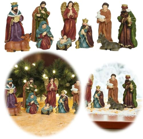 LS-LebenStil Krippenfiguren Set 13cm 10 Figuren bunt Krippenspiel Krippen-Set handbemalt Weihnachtskrippe detailgetreue Weihnachtsfiguren Weihnachten Tisch Dekoration Krippen Zubehör Weihnachts-Deko