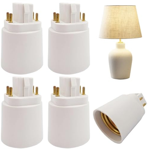 DAGLLGEW 4Pcs Touch Lamp Adapter, Heat-resistant 4 Pin LED Light Bulb Adapter Screw-Based GX24Q Light Bulb Converter Socket Plug Lamp Shade
