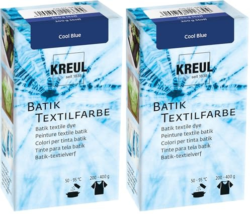 KREUL 98529 - Batik-Textilfarbe Cool Blue, 70 g, Farbpulver zum Batiken und Färben von Textilien (Packung mit 2)