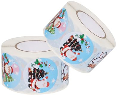 OATIPHO 2rolls Christmas Seal Stickers Self-Adhesive Wrapping Labels for Tags Round Seal Decals for Christmas Window Decor Random Style