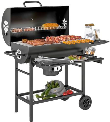 Outsunny Holzkohlegrill aus Stahl BBQ Smoker mit Deckel 114 x 65 x 95 cm