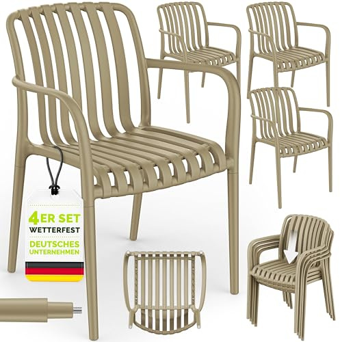 tillvex® Gartenstühle 4er Set Stapelbar Wetterfest mit Armlehne bis 120kg | Outdoor Stühle UV-beständig | Gartenstühle Balkonstuhl Outdoor Kunststoff | Terrassenstuhl Gartenmöbel Balkon Garten Terrasse