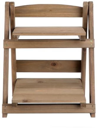 Parliky Two Layer Plant Stand Shelf Folding Wood Desk Organizer Retro Simple Shape Creative Storage Rack for Office Desk