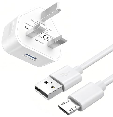 10W 5V 2A Charger Adapter, USB A to Micro Charging Cable for Samsung, TCL, Amazon Kindle Fire, Fire TV Stick, Roku Streaming Stick, Speaker, Phones, Tablets Charging Cord White