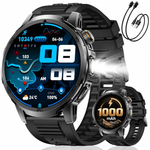 Smartwatch Herren 1000mAh 1.85 HD LED IP68 Telefon Militär 110+ Sport | Großer Akku Großer Touchscreen 110+ Sportmodi Wasserdicht