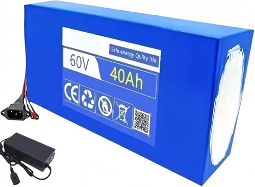 Batterie Lithium-ION 60V 40Ah pour Vélo Électrique, Étanche, en PVC, pour Moteur 2000W - 1000W, avec Chargeur 67,2V 2A (60V 40Ah, T+DC)