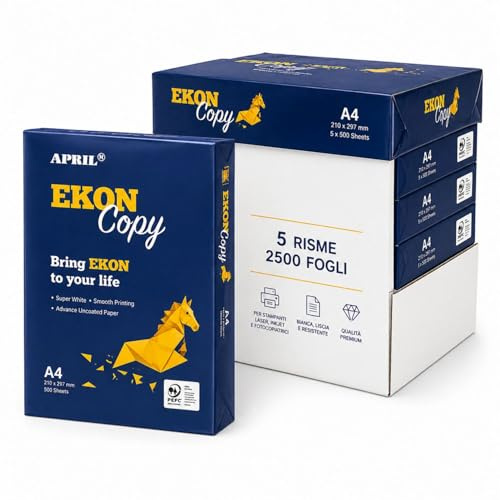 Risma Carta A4-5 pacchi da 500 fogli tot. 2500 fogli - Ideale per casa, scuola, ufficio