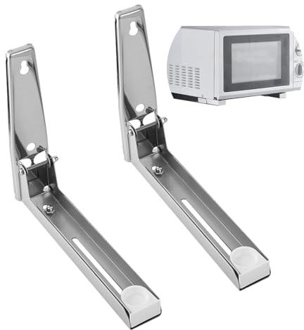 Mimdixy Stainless Steel Microwave Mount Bracket, Support Frame Steel Foldable Stretch Shelf Rack Microwave Oven Wall Mount Stand Holder Shelf for Home Kitchen Accessories