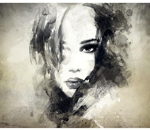 decomonkey Fototapete Abstrakt Frau 400x280 cm XXL Design Tapete Fototapeten Vlies Tapeten Vliestapete Wandtapete moderne Wand Schlafzimmer Wohnzimmer Gesicht Porträt Holz braun