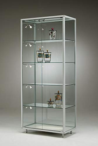 Produktvitrine & Standvitrine 41,5 x 78 x 183,5 cm – schmale Glasvitrine abschließbar & rollbar & Spiegelrückwand – ohne Beleuchtung – ideal für Ausstellungen, Messen & Geschäfte