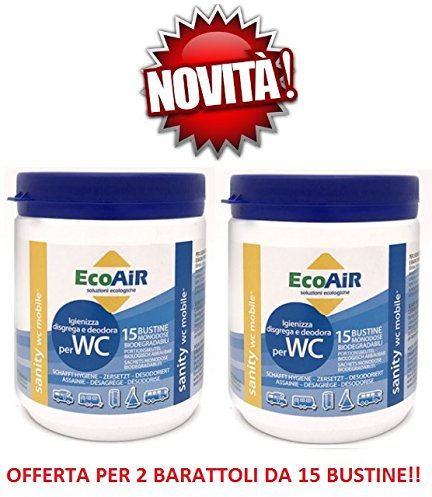 Sanity WC Poudre 15 sachets pour réservoir d'eau Noir Prince Actif Aqua Sachets - Offre pour 2 bocaux de 15 sachets