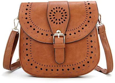DCCN Damen PU Leder Schultertasche Kleine Umhängetasche Retro, Braun