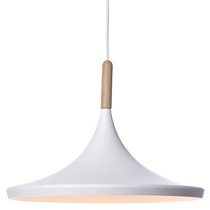 Luminaire Birgit, suspension métal/bois, 40 W, blanc/naturel, ø 36 x H 26 cm