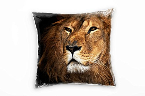 Paul Sinus Art Tiere, braun, schwarz, Löwe, Detailaufnahme, Afrika Deko Kissen 40x40cm für Couch Sofa Lounge Zierkissen - Dekoration zum Wohlfühlen