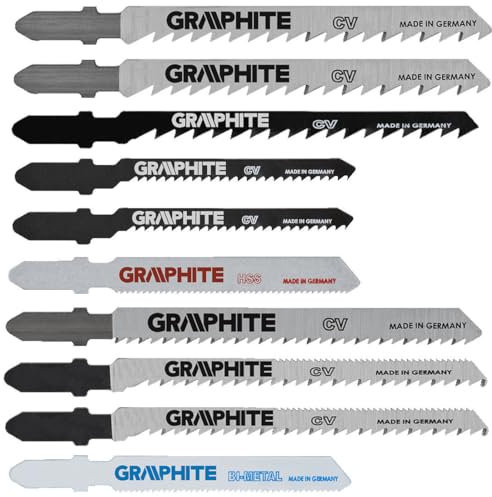 Disco diamantato GRAPHITE 10 Pezzi Set lame per seghetto alternativo - 8 lame per sega per il taglio del legno, 1 lama per sega per metallo, 1 lama per sega universale per legno e metallo